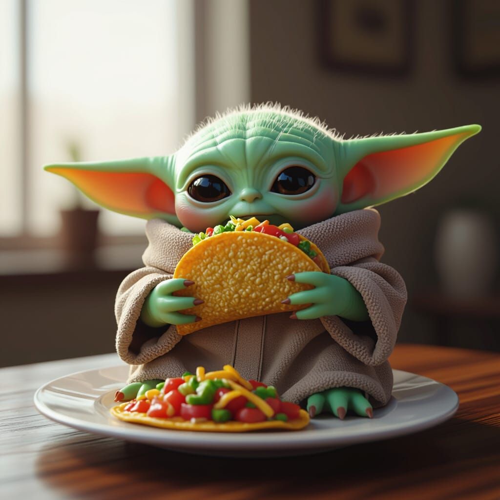 Grogu Enjoys Taco in High-Contrast Digital Art