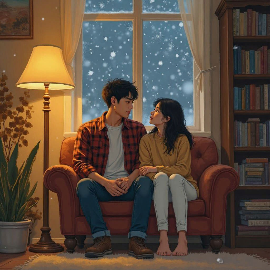 Romantic Asian Couple Embrace in Cozy Home