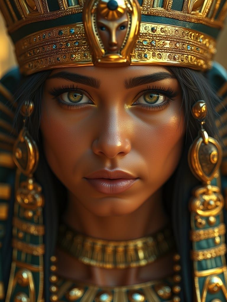 Anime-Style Egyptian Queen with Ornate Headdress