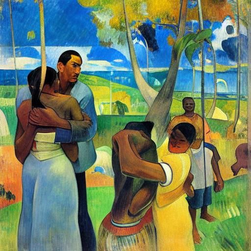 Figures Embracing in Impressionist Style