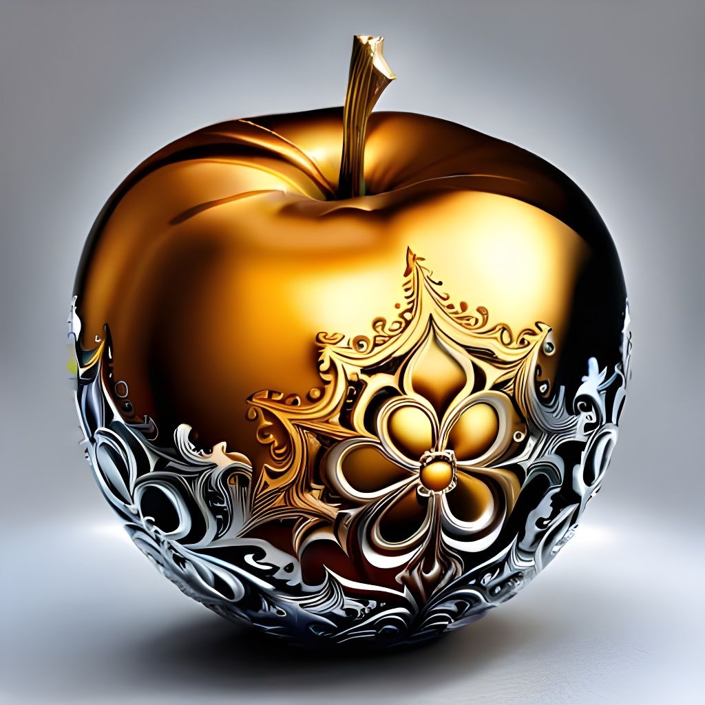 Golden Apple with Silver Filigree, Airbrush Painting