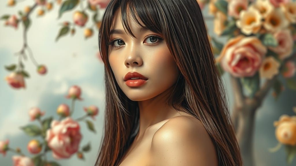 Serene Beauty in Oil Painting Style