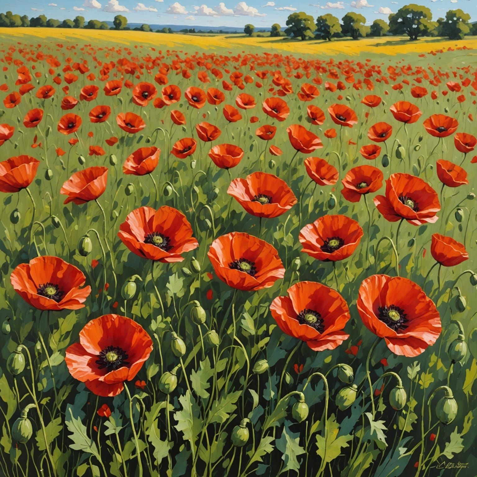 Impasto Poppies Swaying in the Breeze