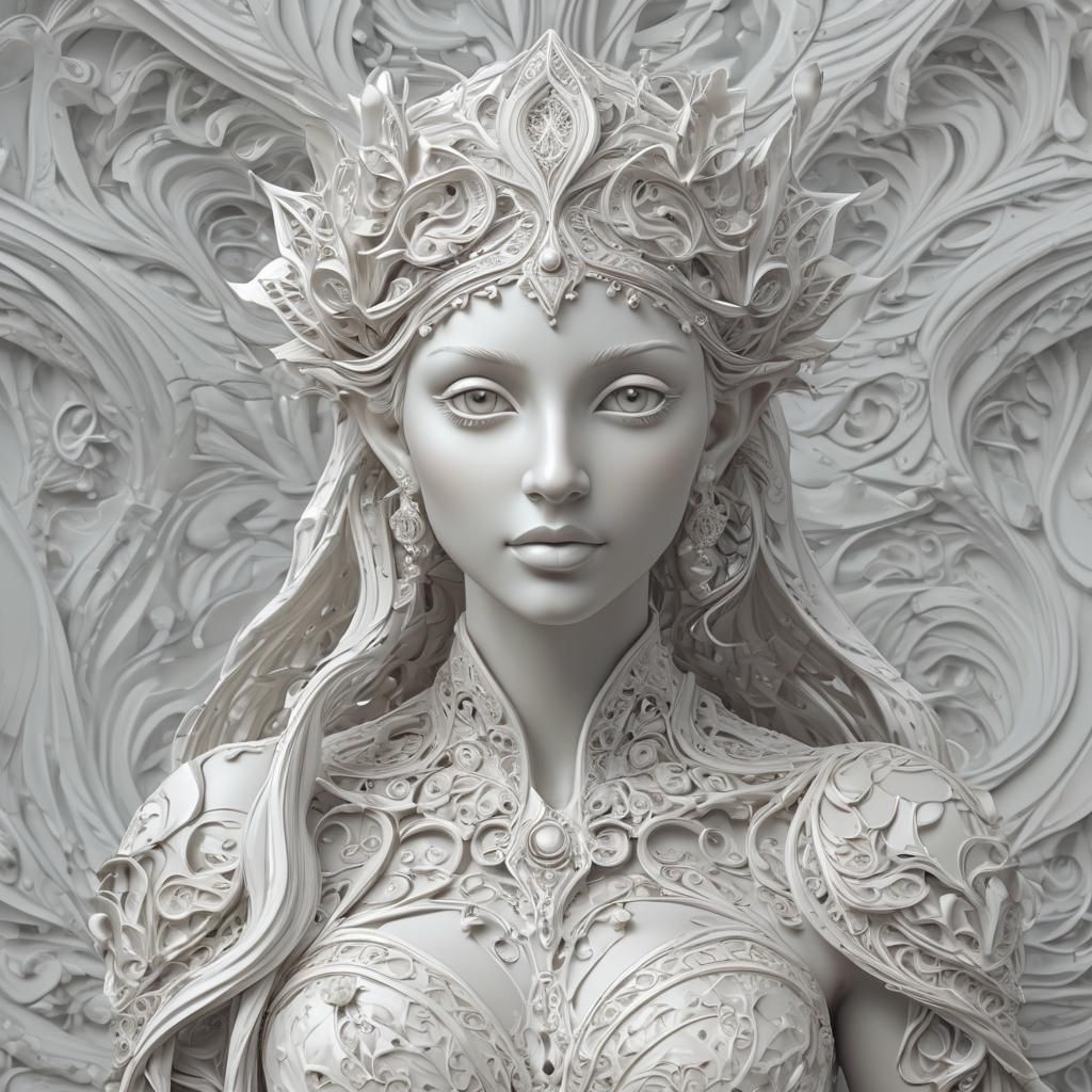 Marble Elf Bride Statue with Fractal Details