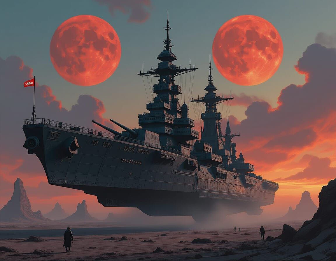 Gothic Emperor Battleship Over Alien Planet