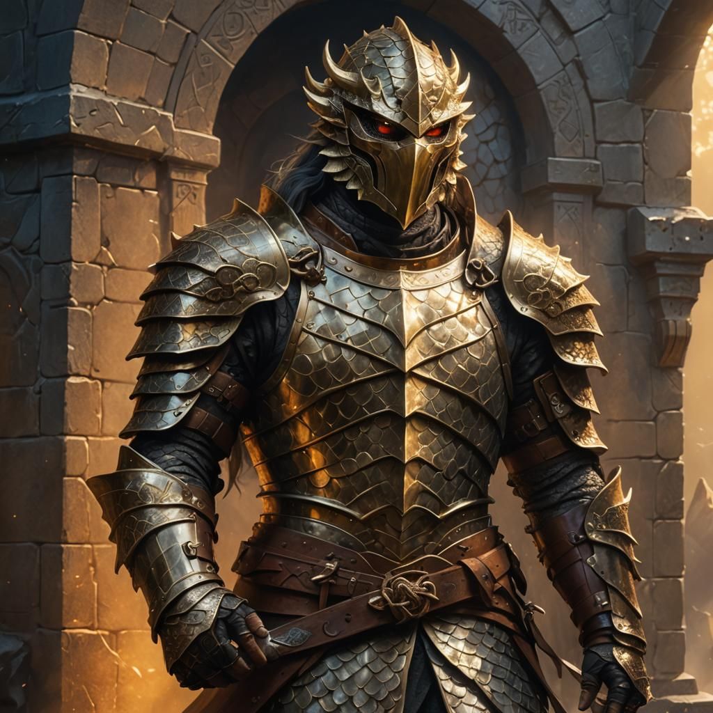 Brass Dragon Scale Mail Armor Concept Art