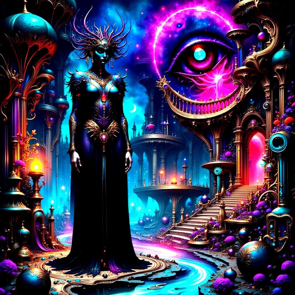 Surreal Post-Apocalyptic Queen of the Underworld in Art Nouv...