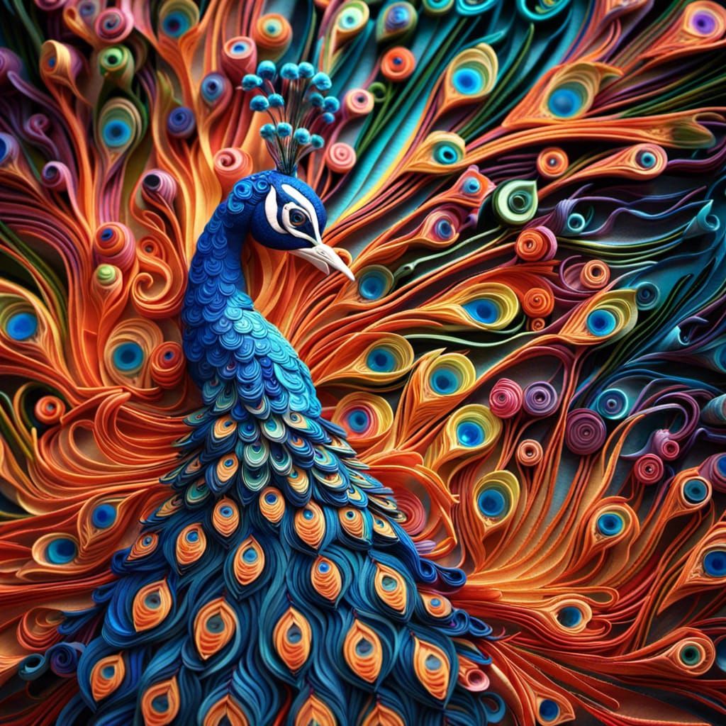 Colorful Detailed Peacock in Quilling Style