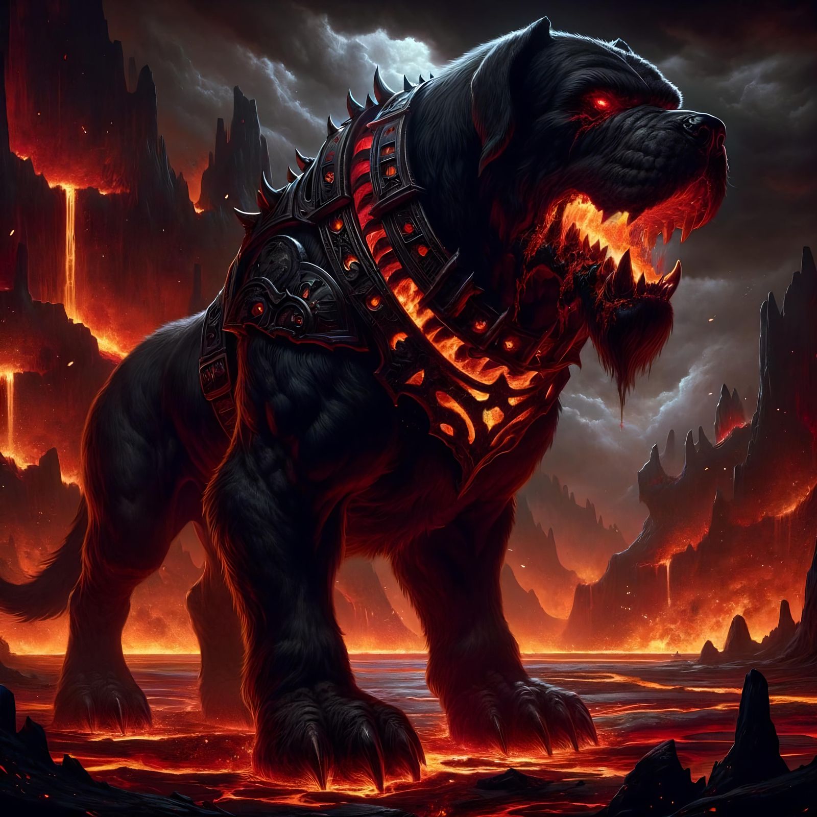Fearsome Nessian Warhound in a Fiery Hellscape