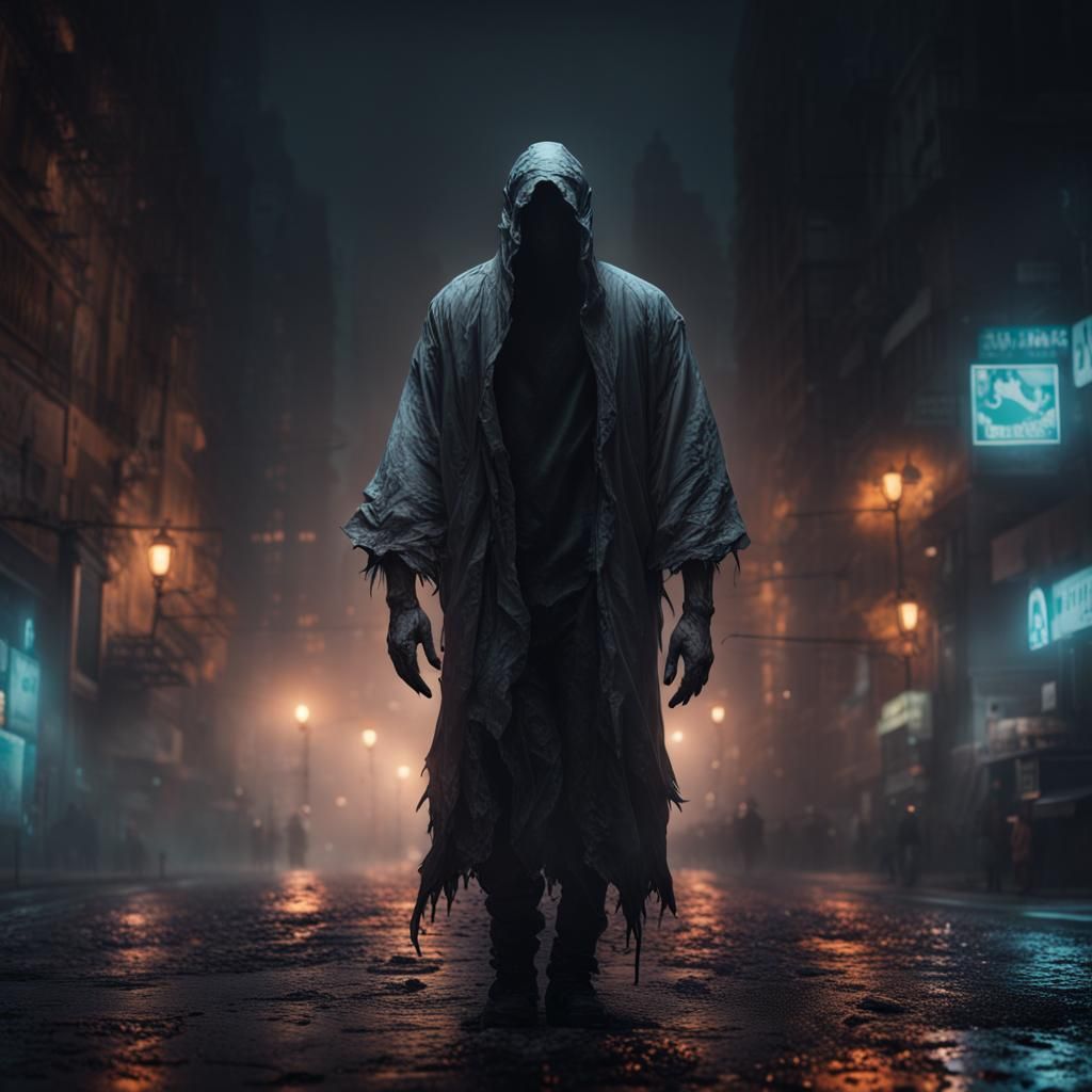 Scary Faceless Man in the Night: Hyperrealistic Art