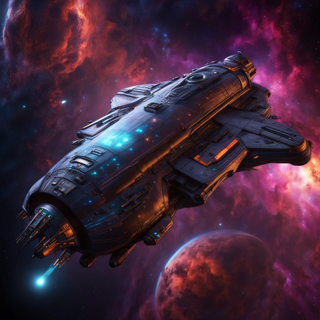 Serenity Firefly Spaceship in Blacklight Nebula