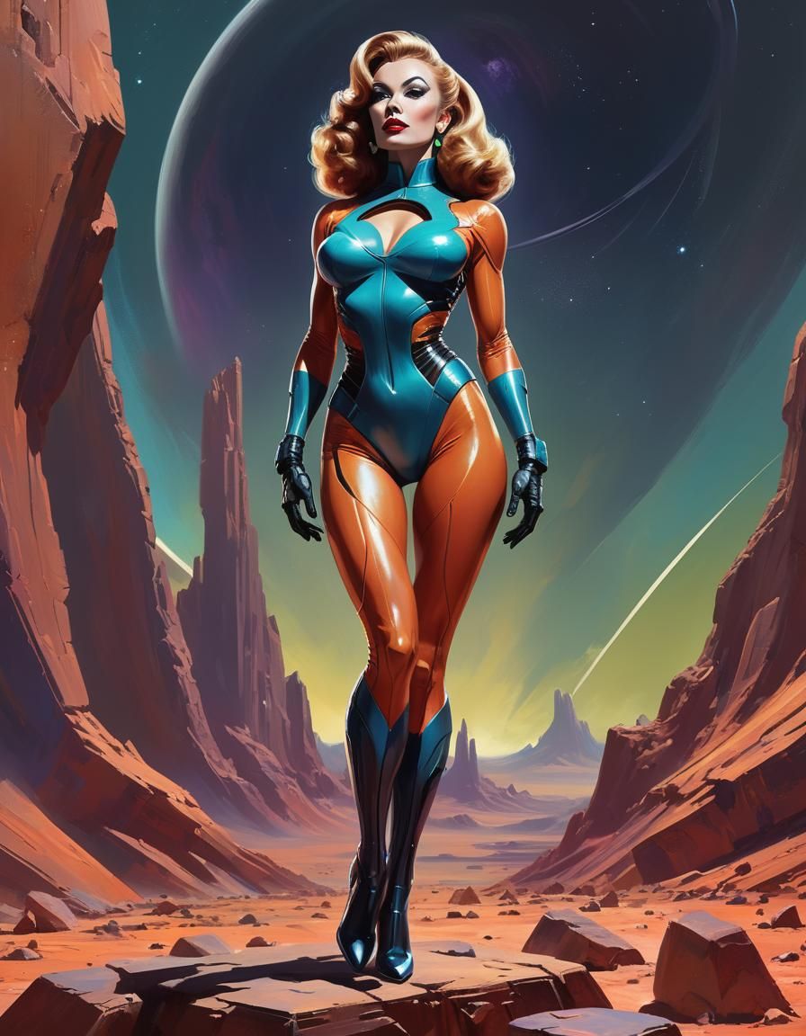 Solarpunk Sci-Fi Pinup on Alien Planet