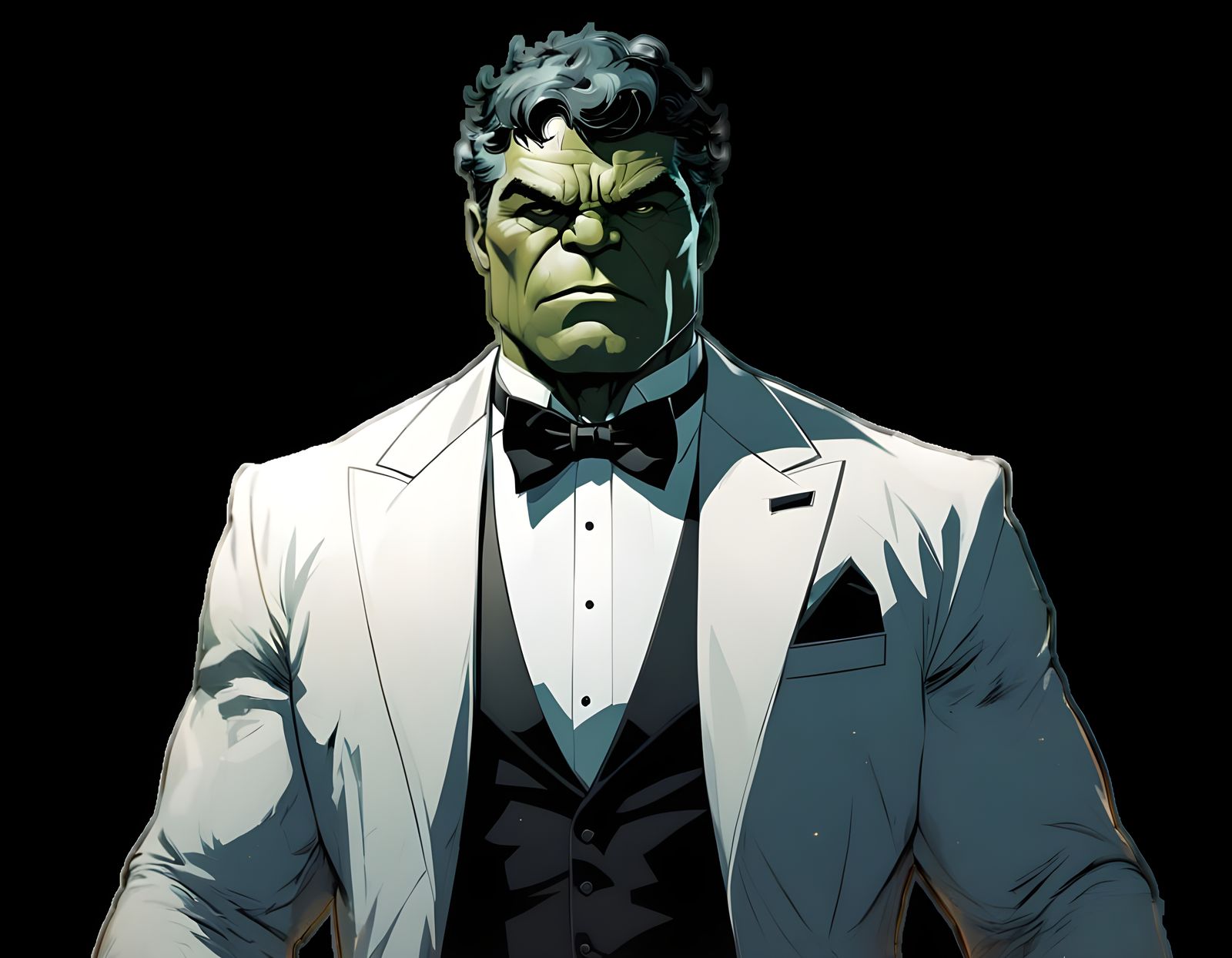 Ethereal Gray Hulk in Tuxedo, Marvel Comic Style