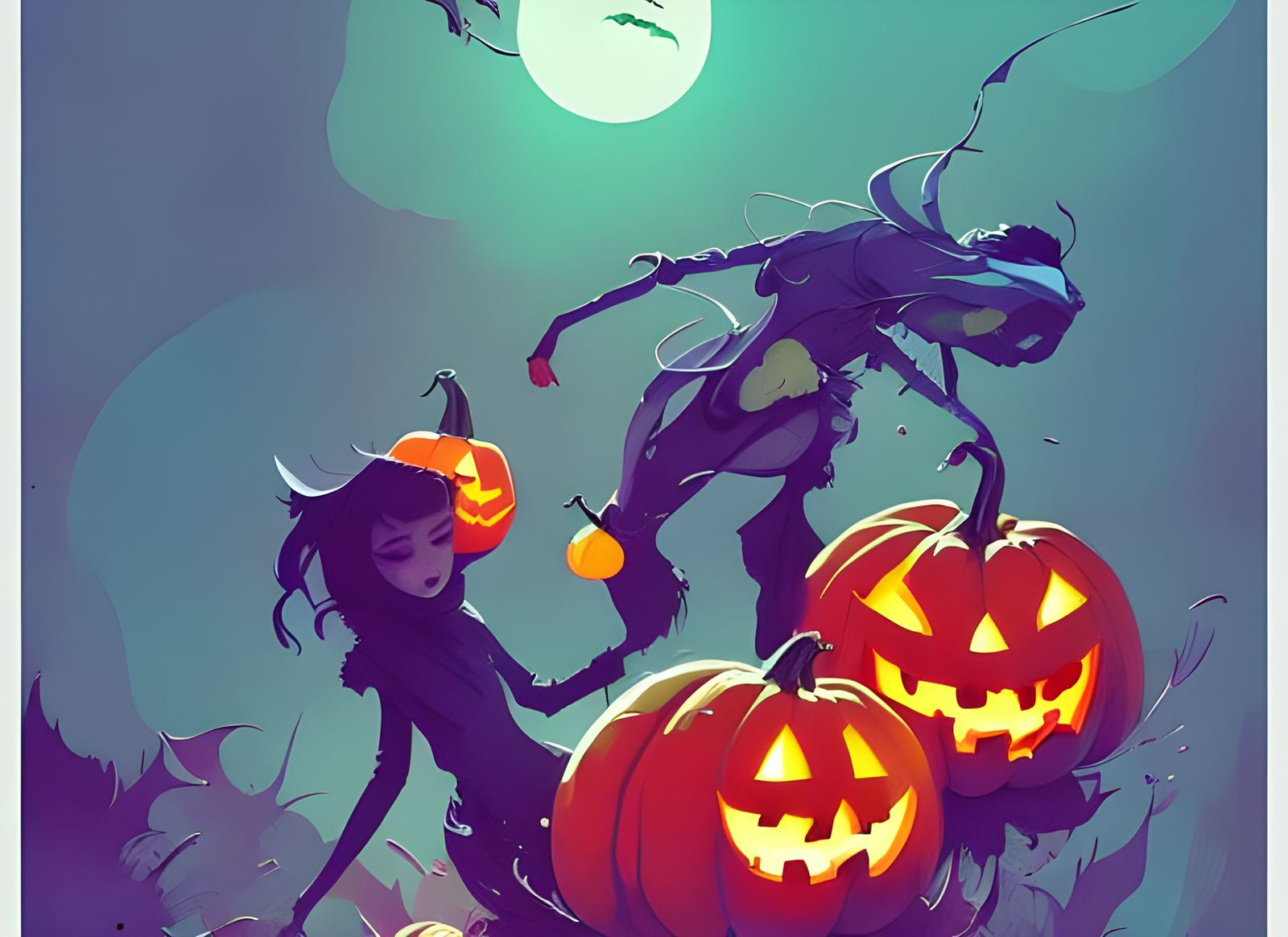 Halloween in Space with Pumpkins and Ghosts