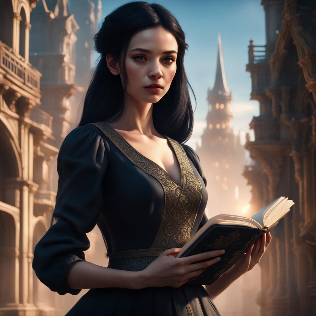 Girl with Book: Detailed Fantasy Concept Art