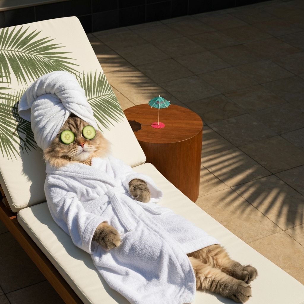 Luxurious Spa Patio with Cat in Robe