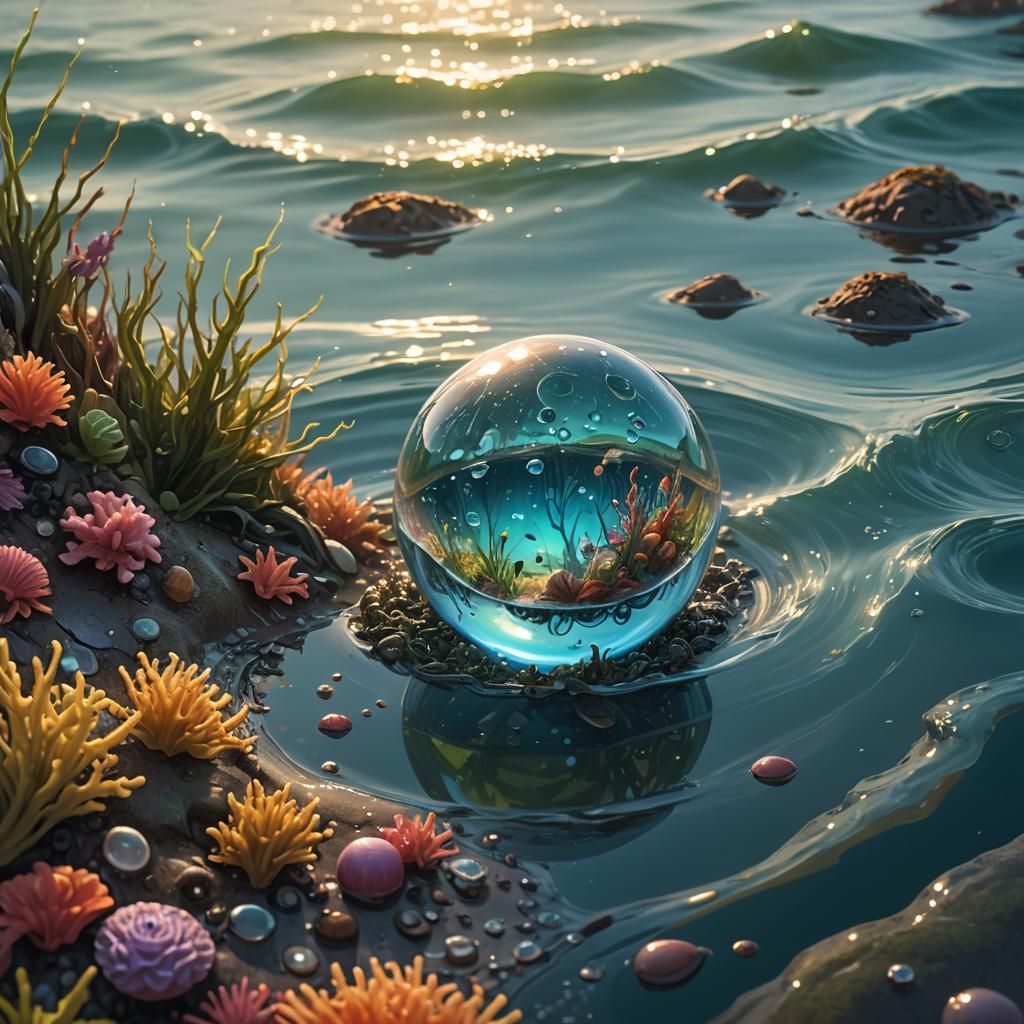 Ocean Water Droplet Splashing in Vibrant Fantasy Art