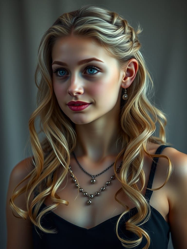 Blonde Woman in Viking Attire, Photorealistic Portrait