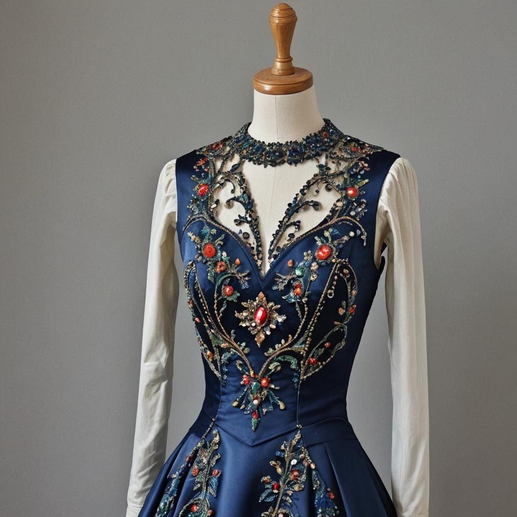 Satin Dress with Beaded Bodice on Dummy