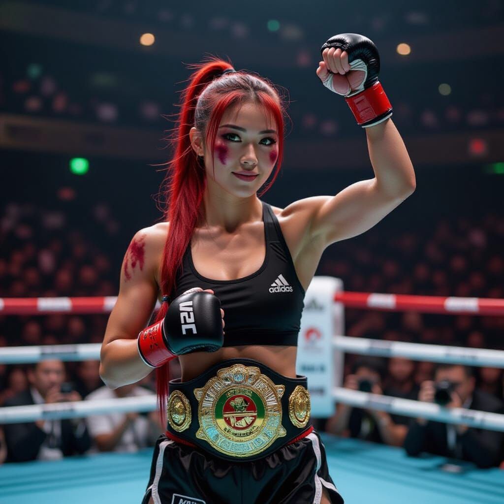 Victorious Japanese Kickboxer Celebrates Championship Win