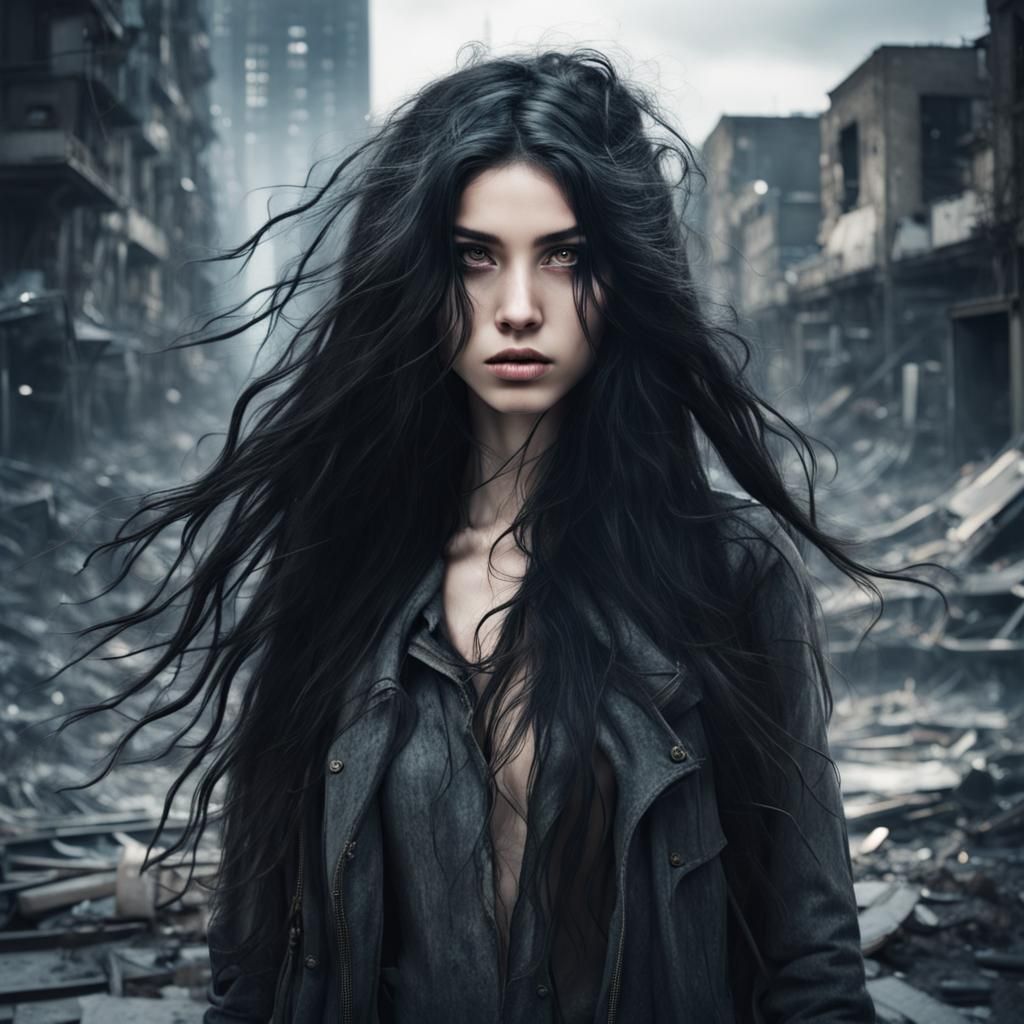 Lovecraftian Girl in Apocalyptic Cityscape