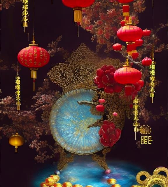 Chinese New Year Abundance in Mixed Media Collage