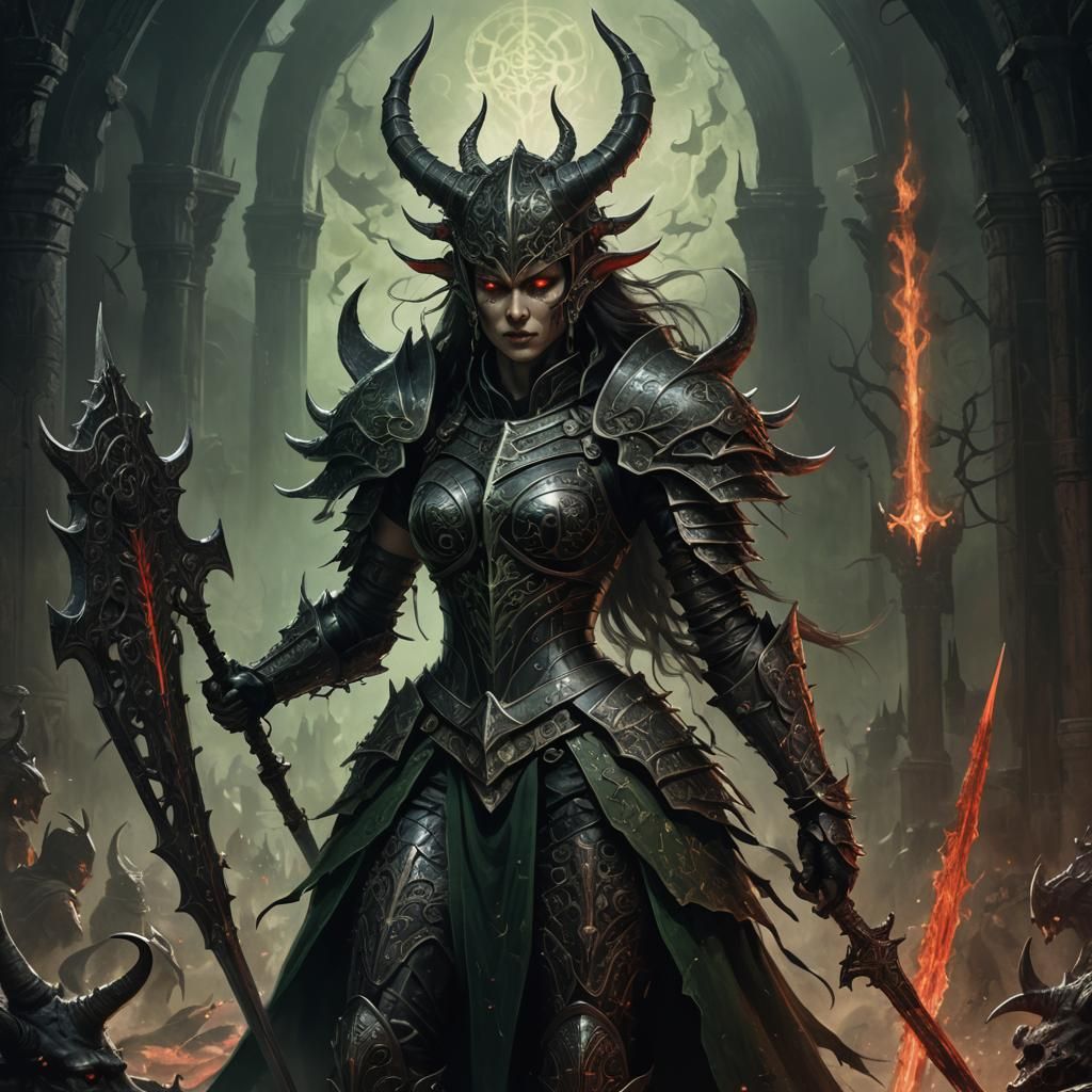 Dark Fantasy Armored Lady with Lance