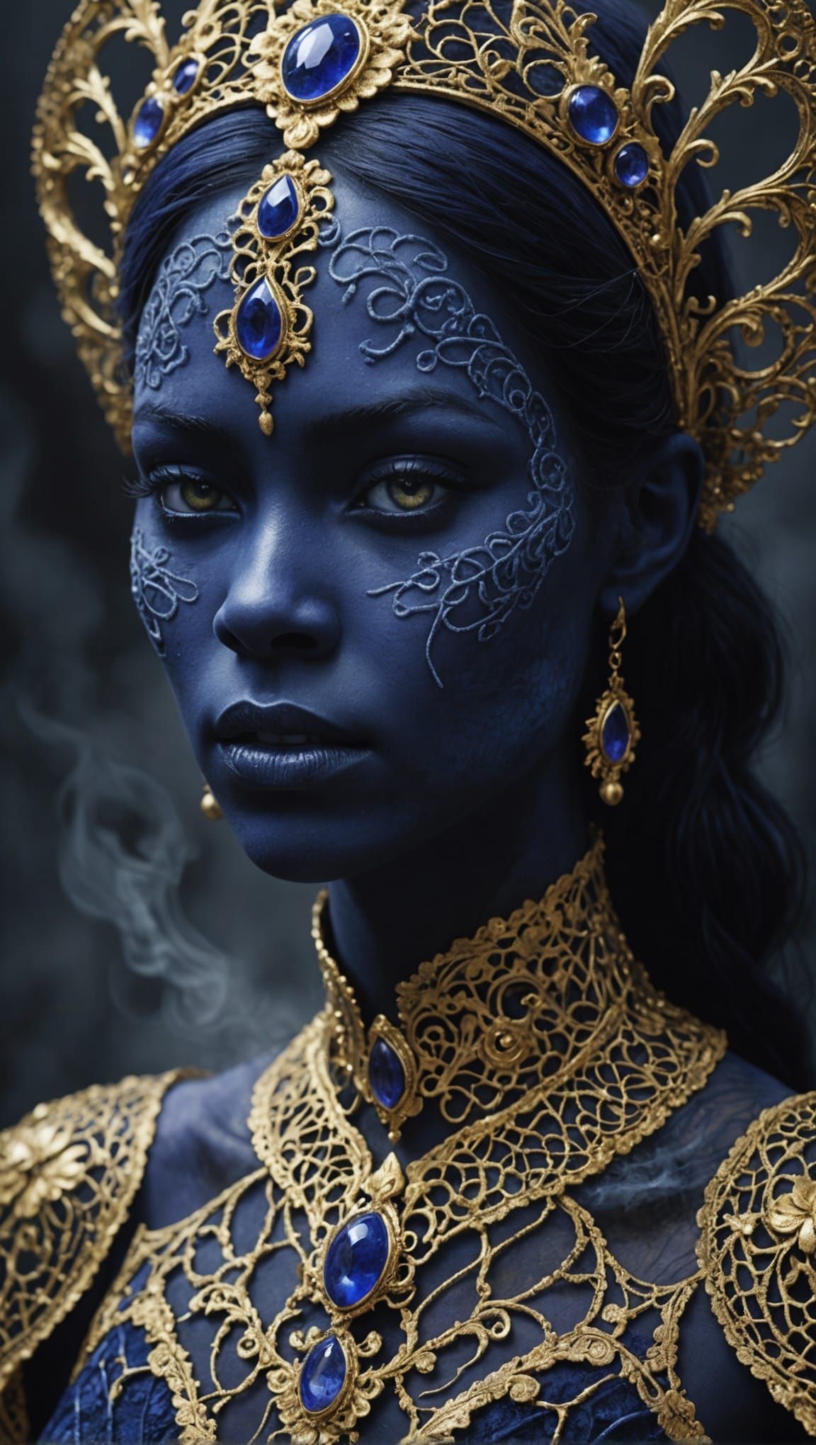 Ethereal Shadow Girl in Lapis Lazuli Mist