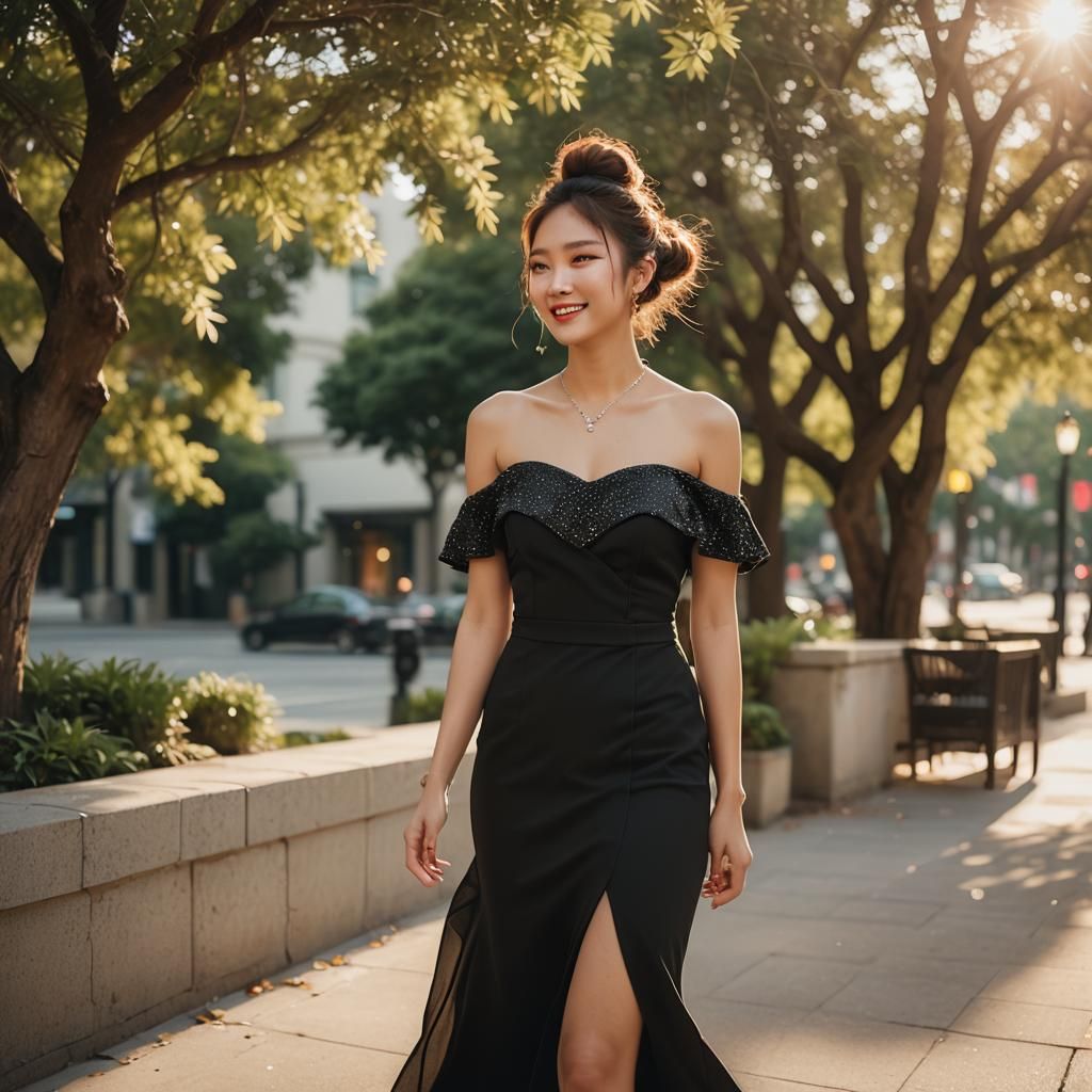 Smiling Korean Girl in Golden Hour Lighting