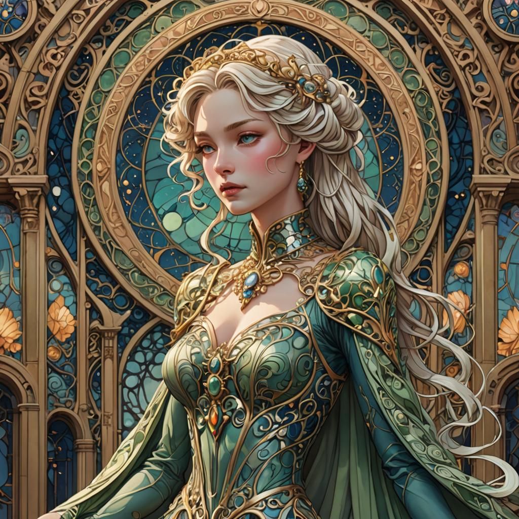 Anime Art Nouveau Aristocratic Scene in Rococo Colors