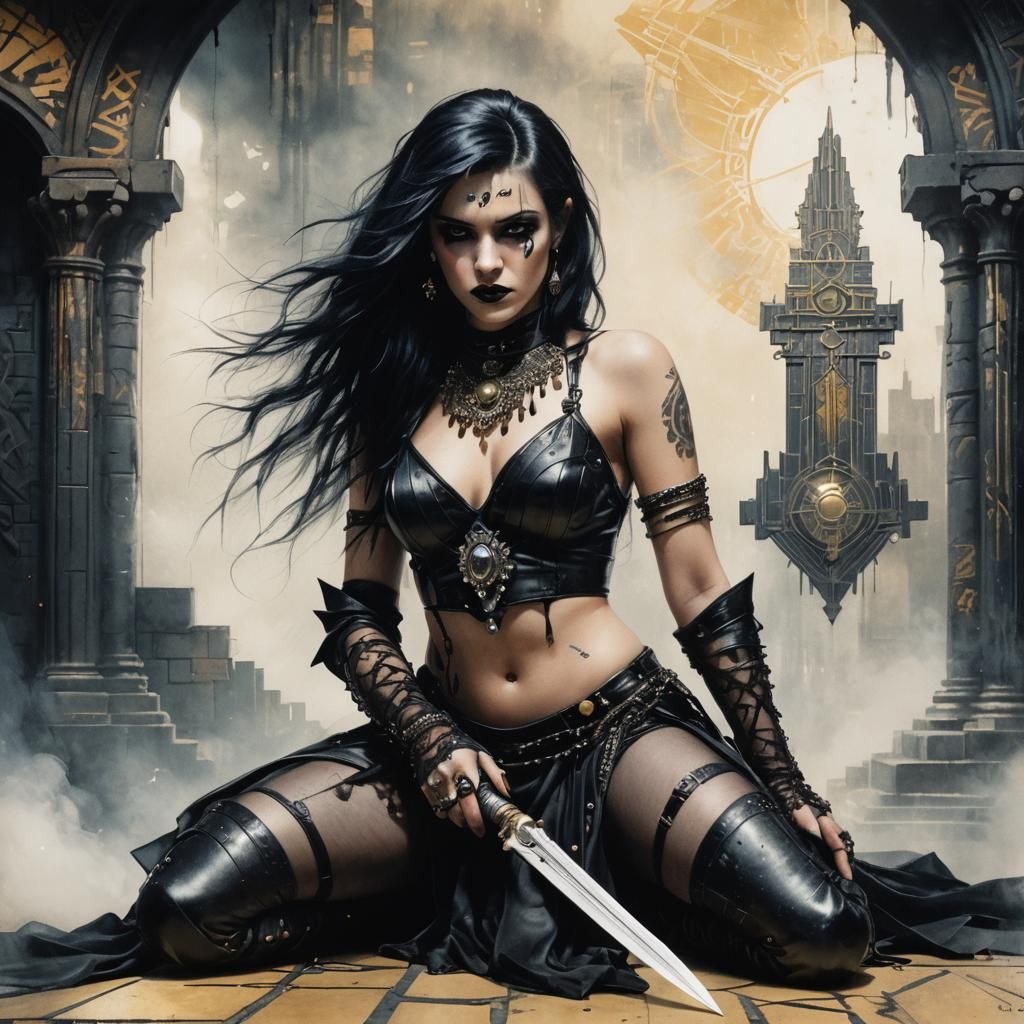 Goth Punk Woman with Art Deco Nouveau Jewelry