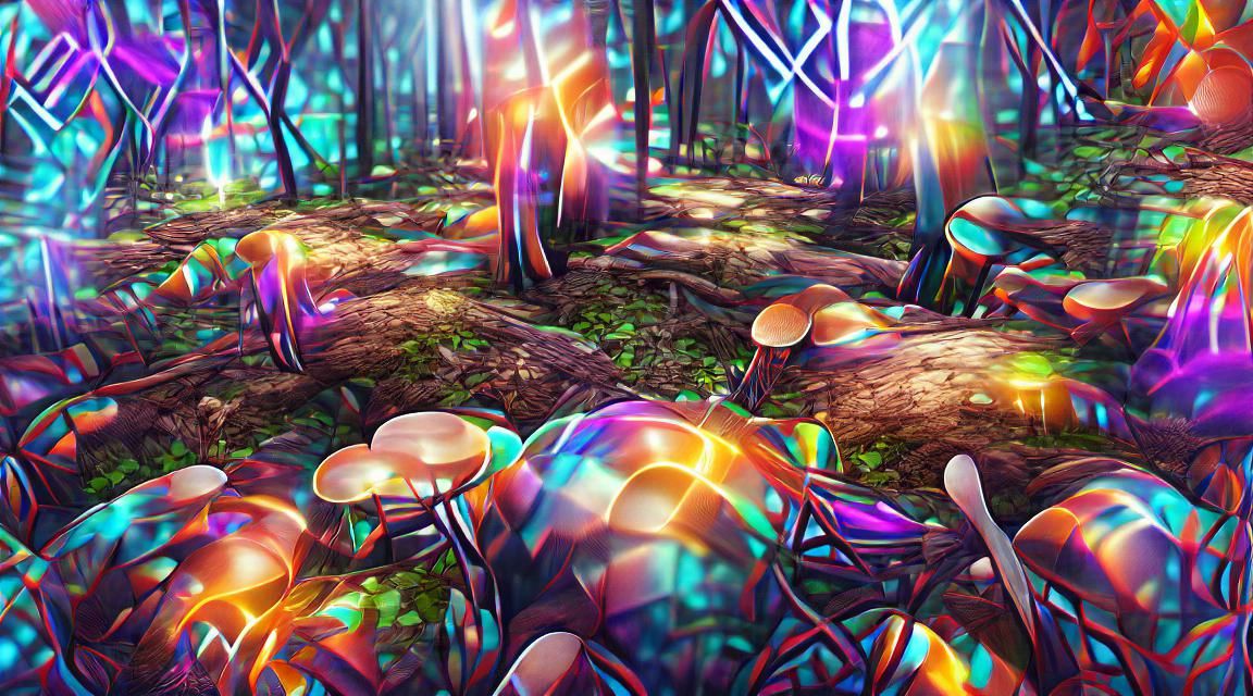 Psychedelic Mushrooms in Biopunk Geometric Abstract Art