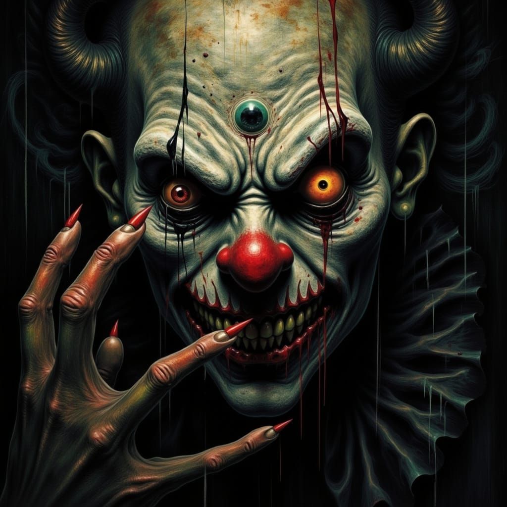 Evil Clown with Glowing Eye in Horror Style