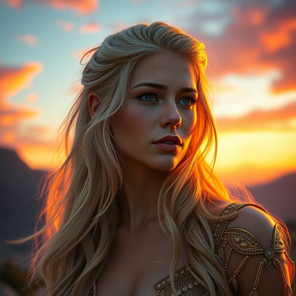 Golden Goddess of Sunset Fantasy