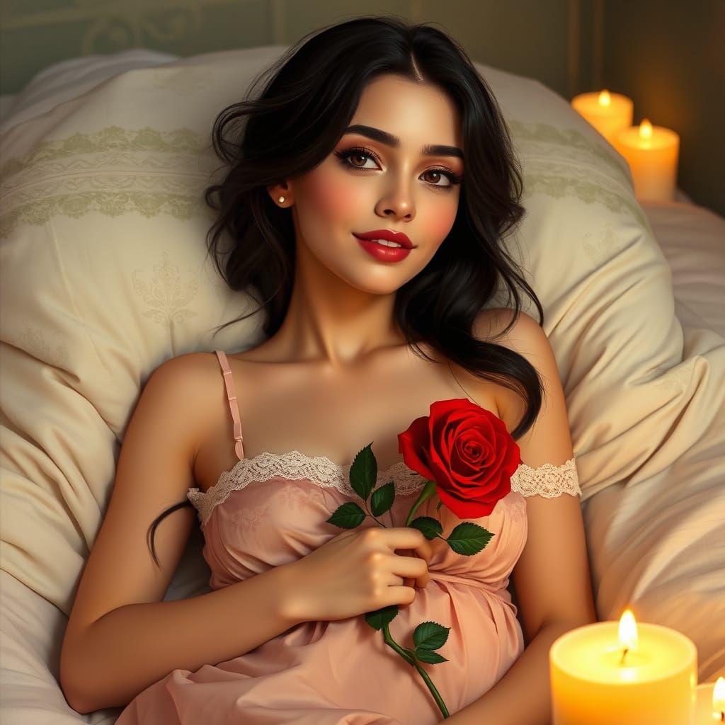Woman with Rose in Art Nouveau Style