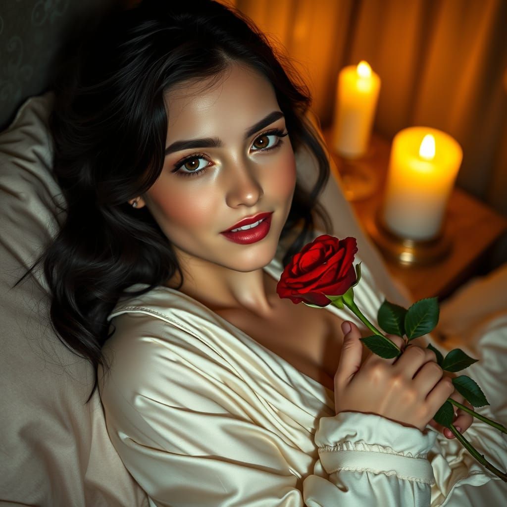 Woman Relaxing with Rose in Art Nouveau Style