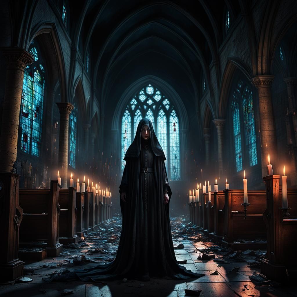 Eerie Gothic Ghost in Abandoned Church