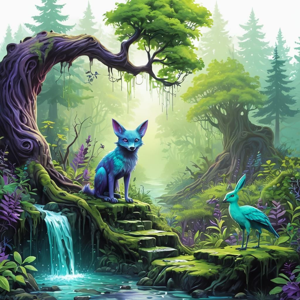 Mystical Forest Figure in Airbrush Oil Paint Style