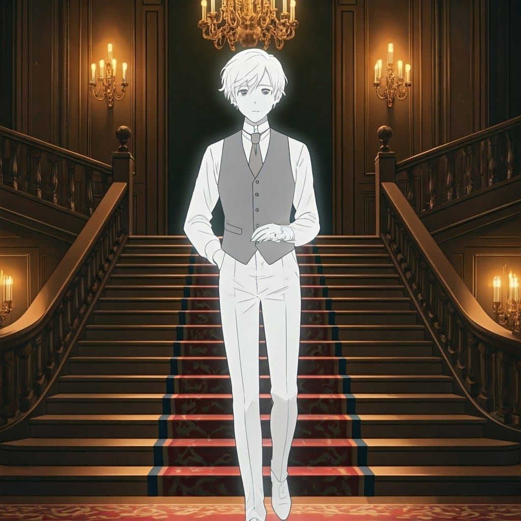 Ethereal 1920s Ghost Descending Grand Staircase