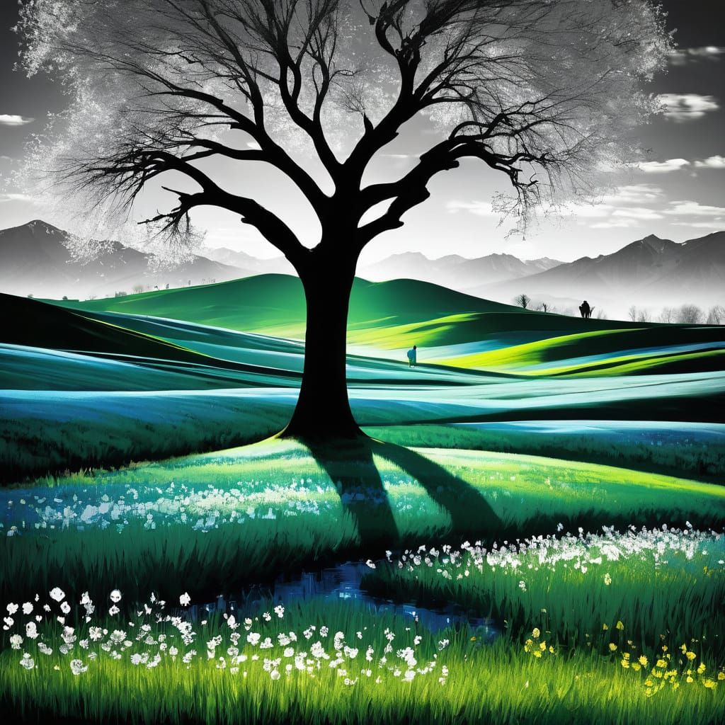 Monochrome Spring Landscape, Classic Photography Style