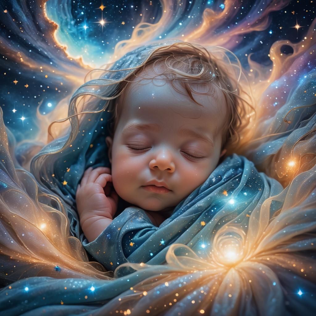 Cosmic Surrealism: Baby in Mystical Astral Dreamscape