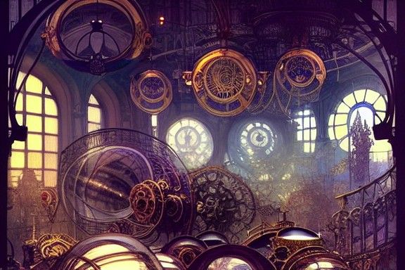 Gear-Filled Magical Spheres in Steampunk Workshop