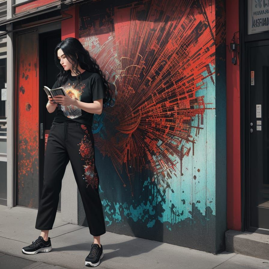 Woman in Americana T-Shirt Reading Script