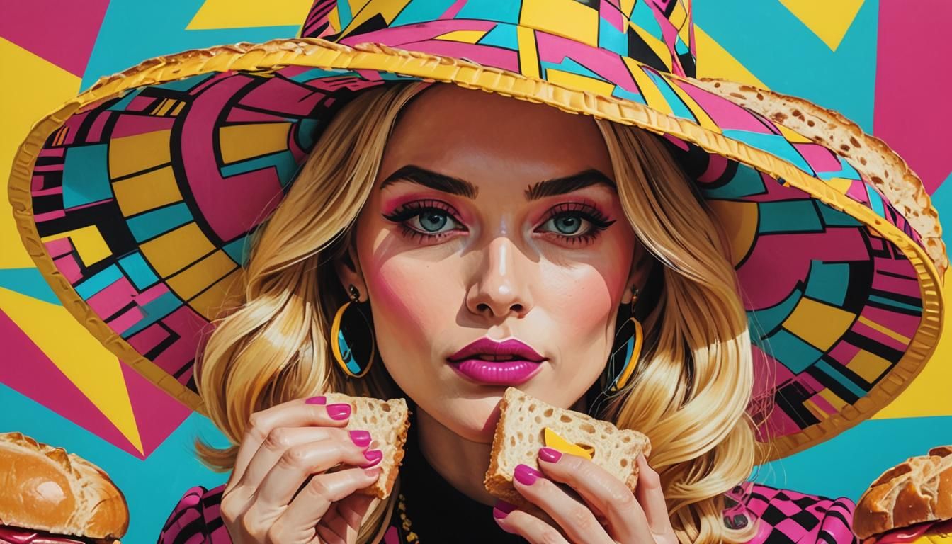 Pop Art Diva Eats Bread in Bauhaus Style