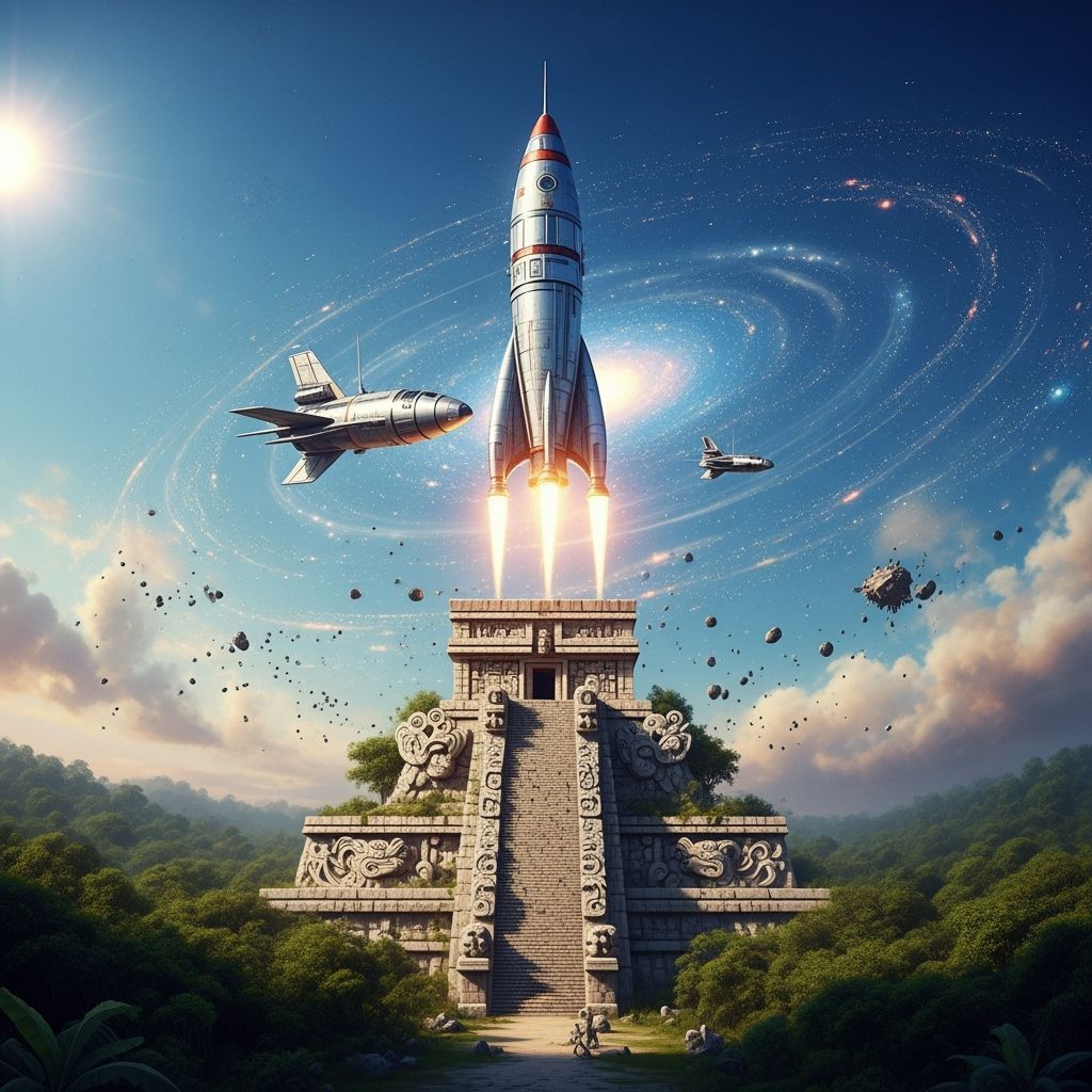 Retro Rocket Launching from Mayan Temple