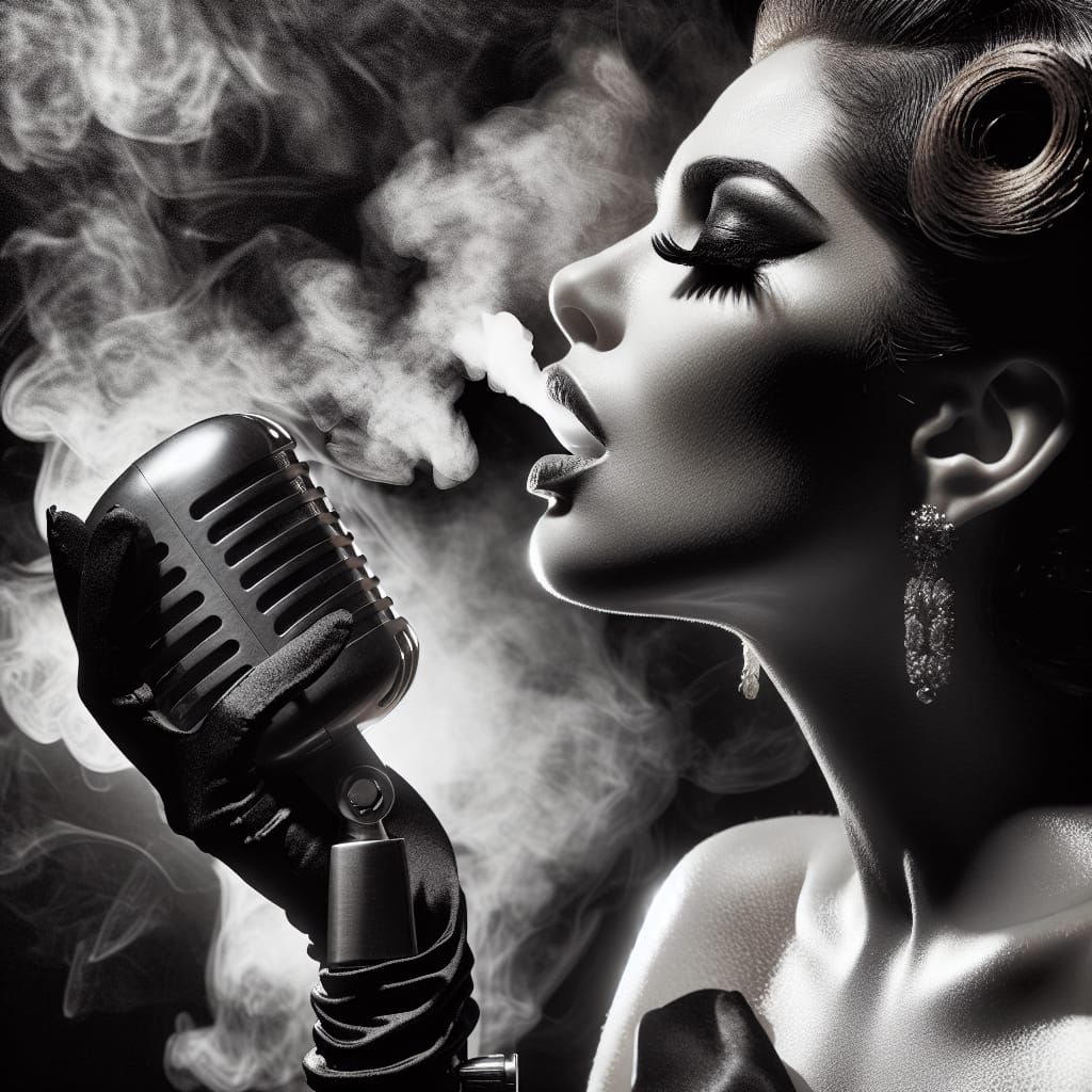 Monochrome Portrait of a Lounge Singer in Film Noir Style