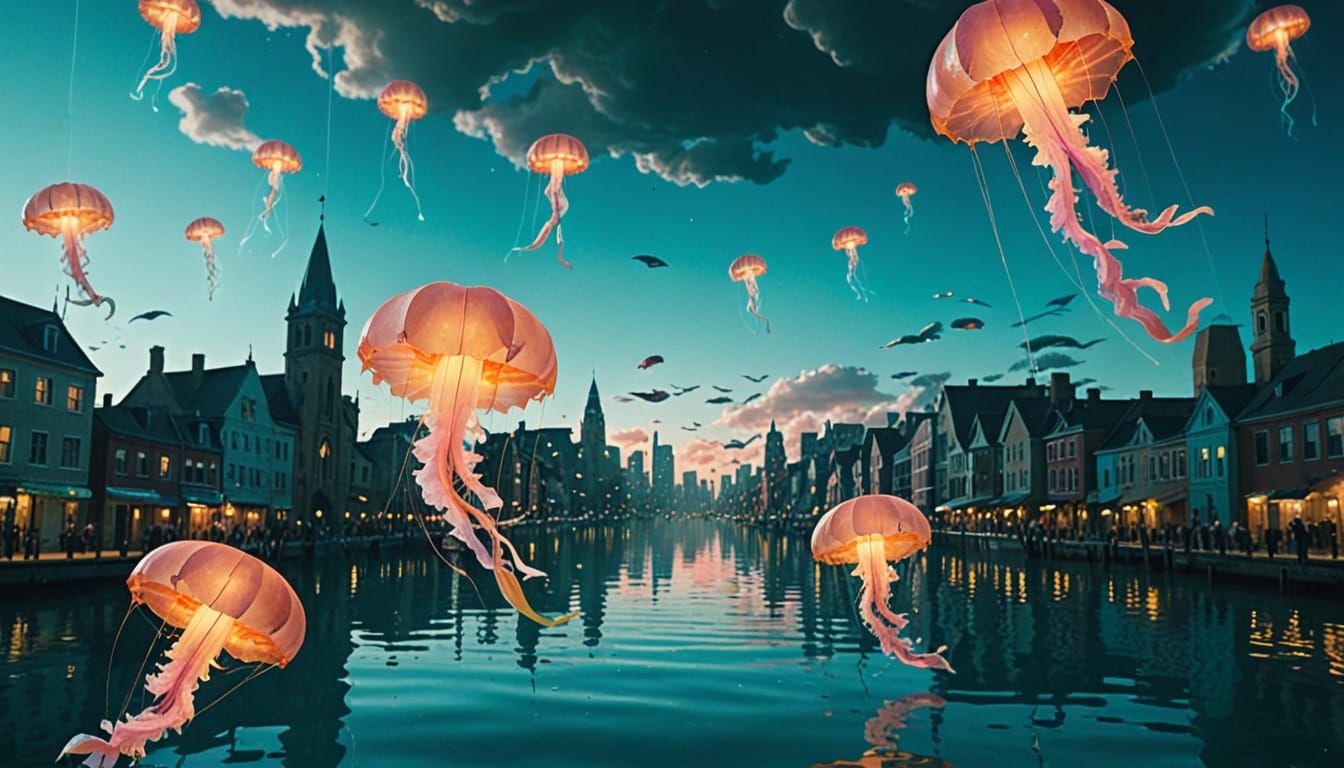 Surreal Underwater City in Vibrant Digital Art
