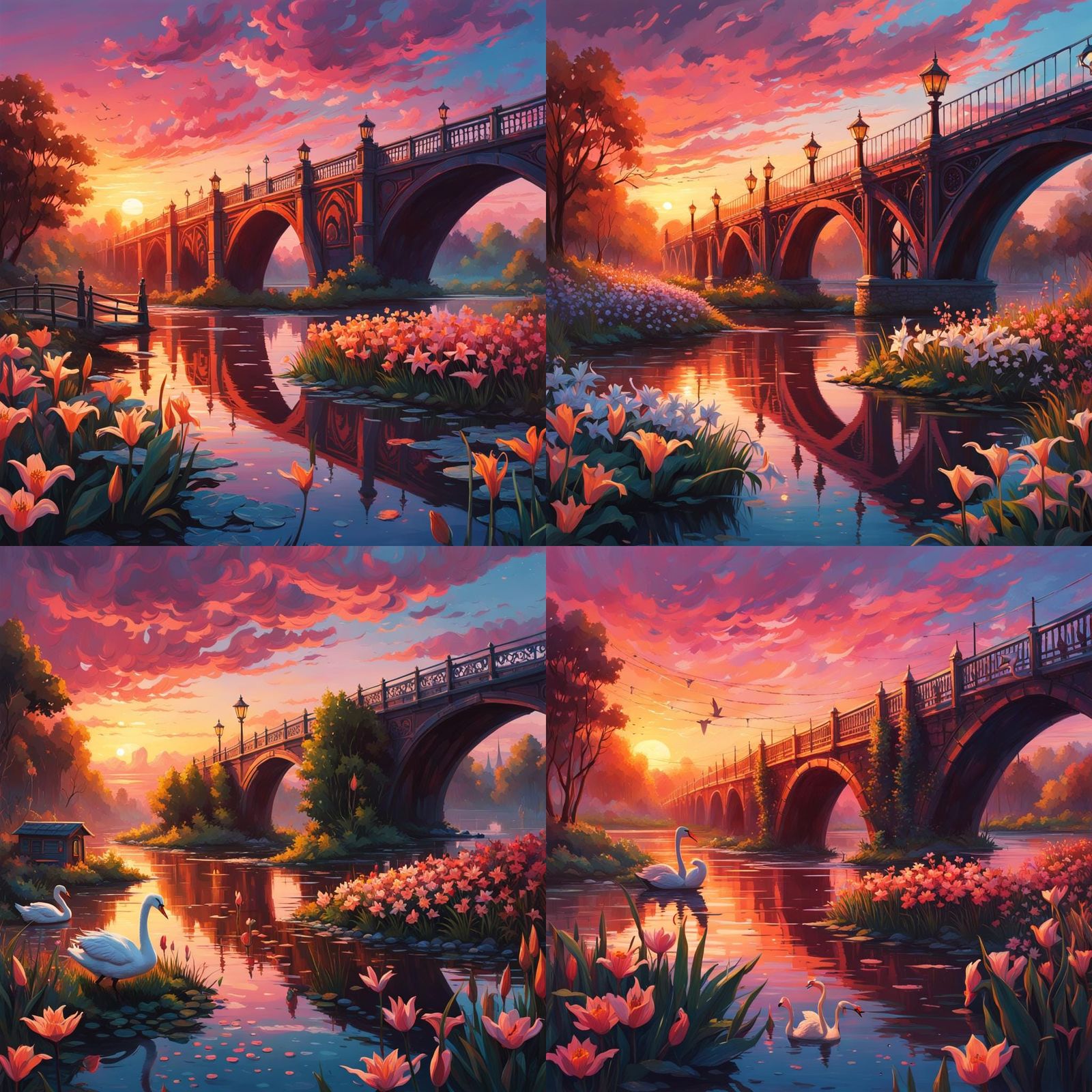 Hyperdetailed River Bridge at Sunset in Viorie Style