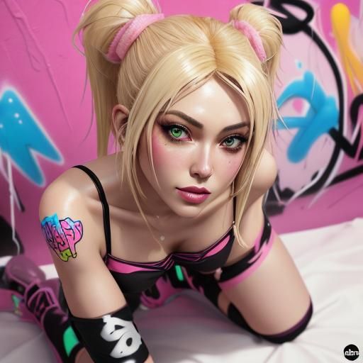Bimbo on Pink Bed as Graffiti Art