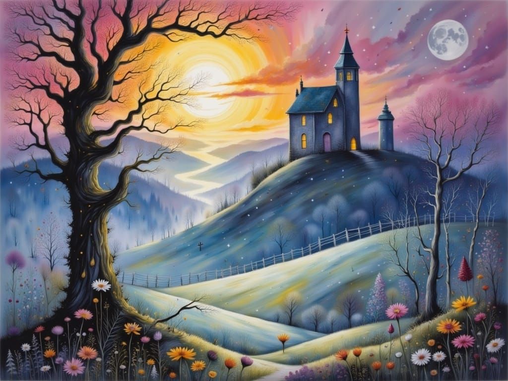 Twilight Valley Landscape in Luminist Style